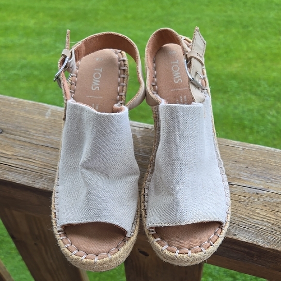 TOMS Monica Natural Canvas Women's Wedge Heel Sandals 8 - Picture 1 of 6
